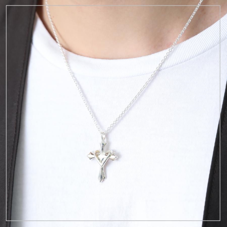 ネックレス シルバー925製 クロス 十字架 ハート 立体的 シンプル 50cm メンズ｜piena｜06