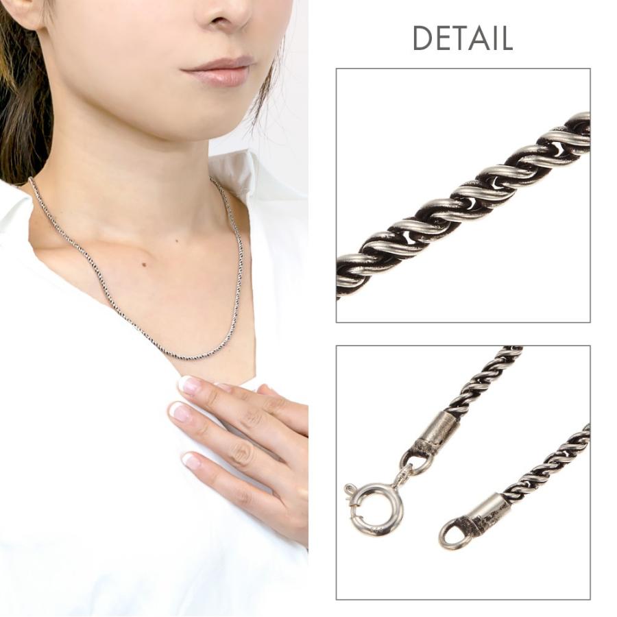 ネックレス チェーンのみ シルバー925 ロープ 太さ2mm 長さ50cm 燻し オキシダイ 2ミリ ロング 長い パイロープ 爆買の画像