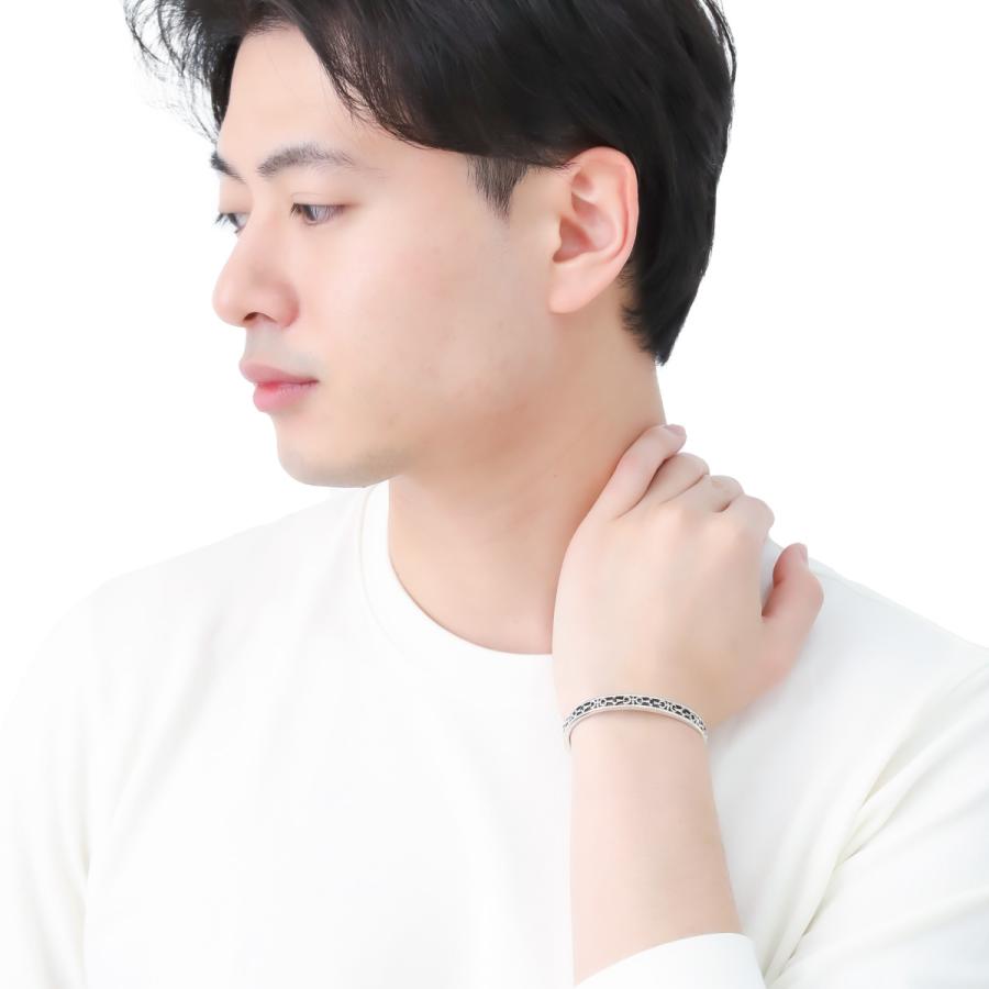 ペアブレスレット バングル シルバー925 キュービックジルコニア 透かし 彫刻 模様 彫り 燻し シンプル レディース メンズ 爆買の画像