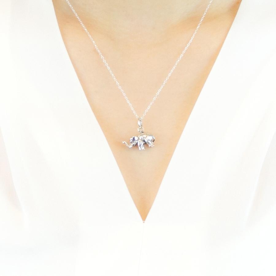 ネックレス シルバー925 象 エレファント 燻し加工 レトロ 細め あずき 