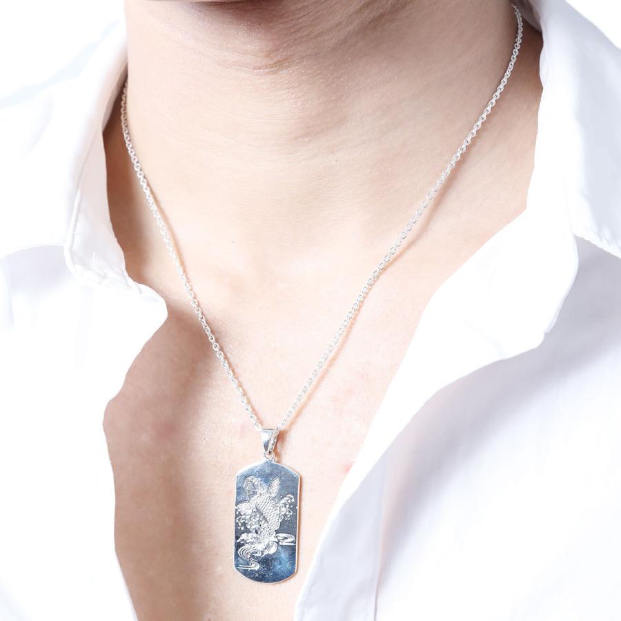 ネックレス シルバー925 鯉 プレート 彫り 大きめ 和風 精巧 ネックレス シルバー925 鯉 プレート 彫り 大きめ 和風 精巧
