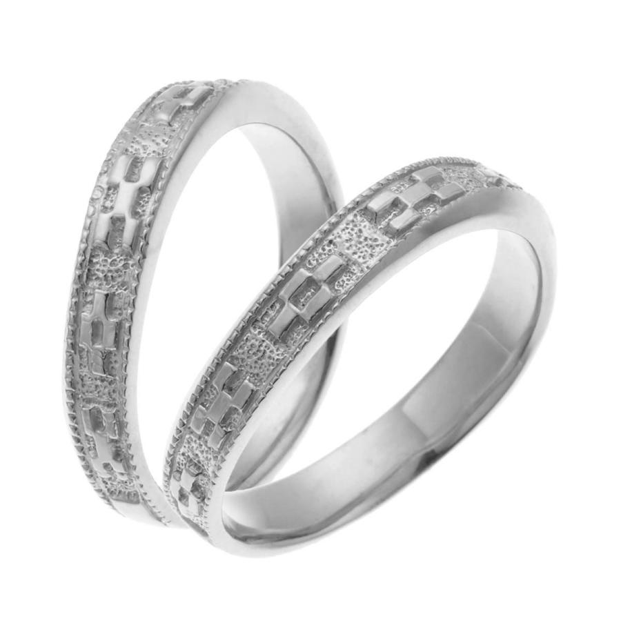 ペアリング 18金ホワイトゴールド K18WG ミンサー柄 彫刻