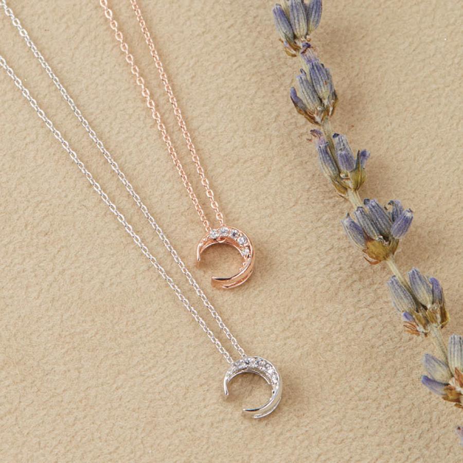 ネックレス シルバー925製 キュービックジルコニア close to me st 三日月 ムーン 刻印 レディース 爆買の画像