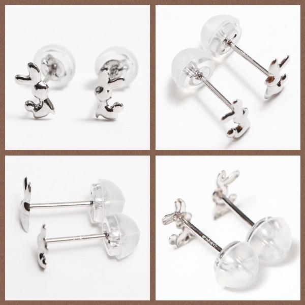 ピアス レディース K10ホワイトゴールド ラビットシルエットモチーフ