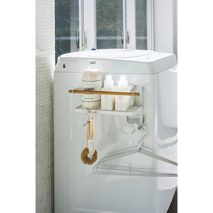 ランドリー収納ラック ホースホルダー付き マグネット 洗剤置き ウッド ナチュラル 木製 ナチュラル ホワイト ya04770