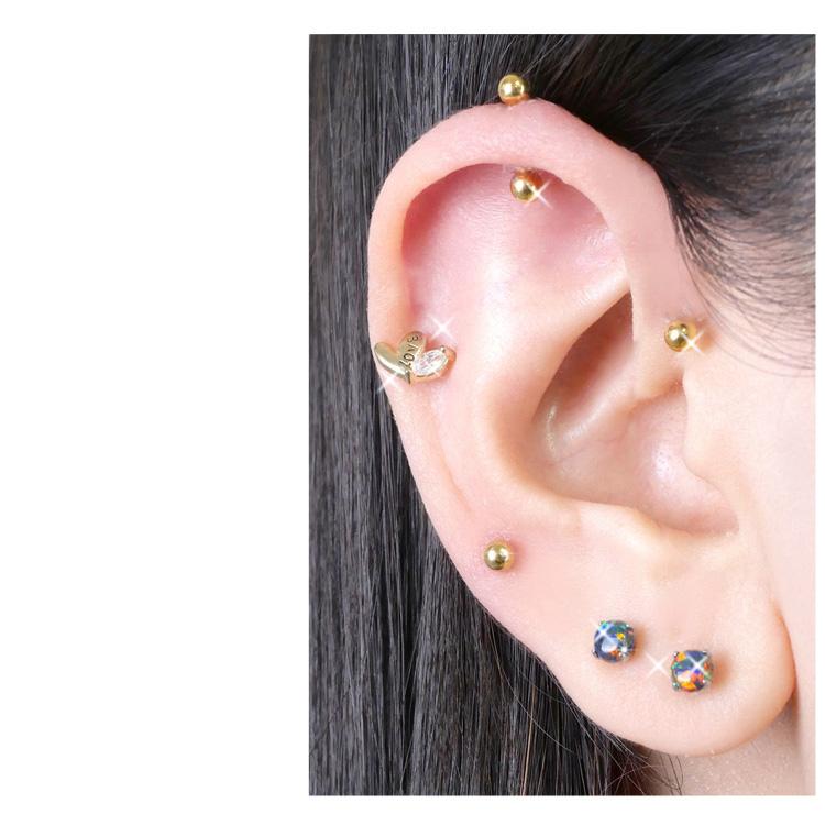 ボディピアス Soeur de Nana LOVEハート&一粒ジュエルバーベル 16G