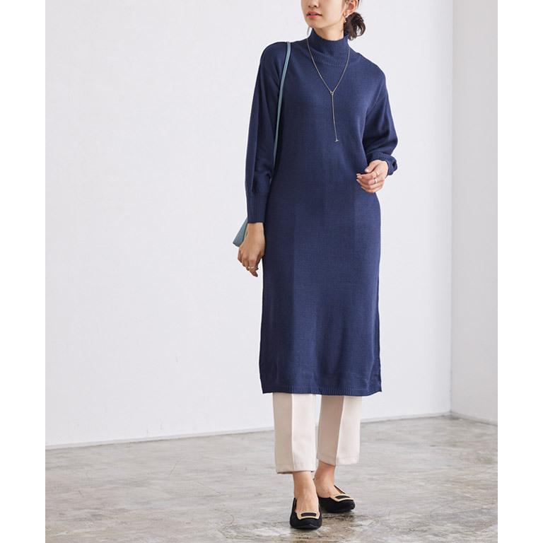 ワンピース ニットワンピ バルーンスリーブ Vネック ハイネック 2  