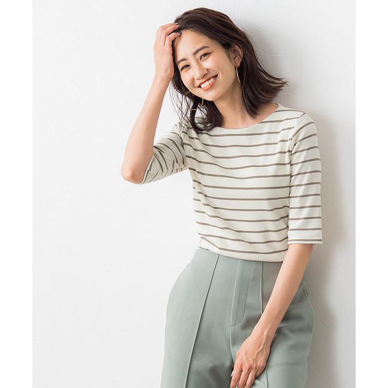 Tシャツ カットソー リブカットソー Tシャツ カットソー 半袖 リブTシャツ トップス インナー ボートネック レディース MD｜pierrot-webshop｜10