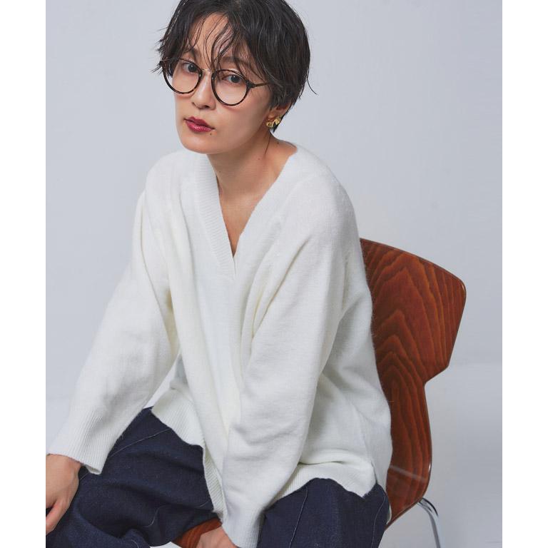 新品 ５分袖 ビッグカラー ニット 黒 白 こげ茶 ラズベリー グレー osharewalker ニット 長袖 レディース トップス セーター 透かし