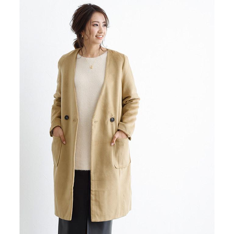 Pierrot（ピエロ） (セール) ノーカラーコート ダブルボタン シャギー