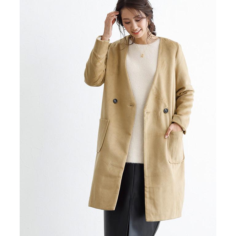 Pierrot（ピエロ） (セール) ノーカラーコート ダブルボタン シャギー