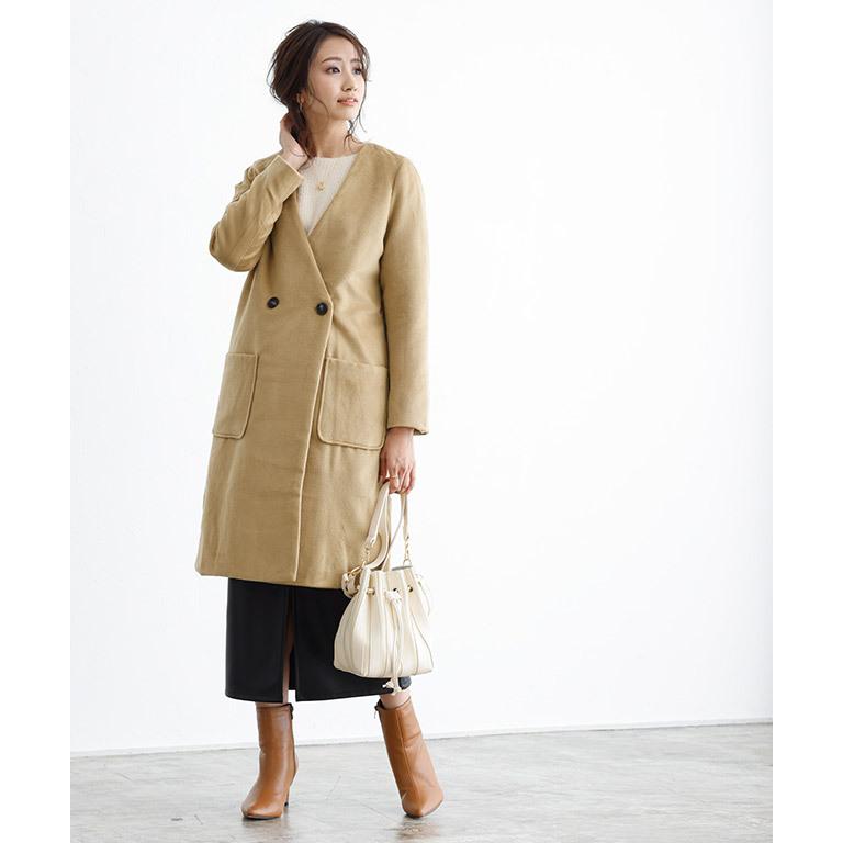 Pierrot（ピエロ） (セール) ノーカラーコート ダブルボタン シャギー