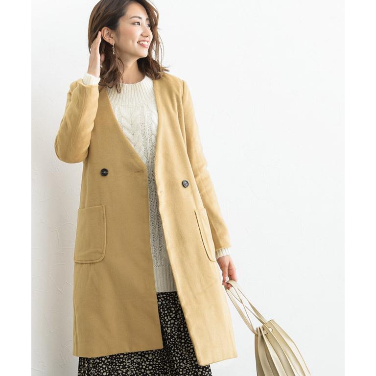 Pierrot（ピエロ） (セール) ノーカラーコート ダブルボタン シャギー