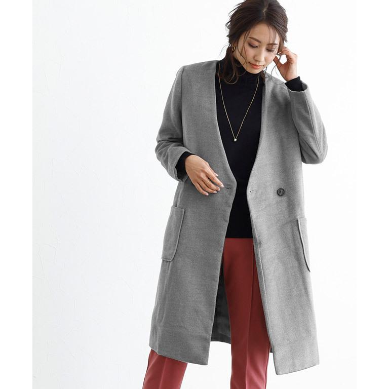 Pierrot（ピエロ） (セール) ノーカラーコート ダブルボタン シャギー