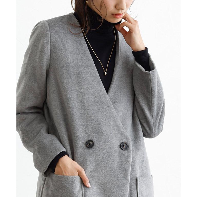 Pierrot（ピエロ） (セール) ノーカラーコート ダブルボタン シャギー