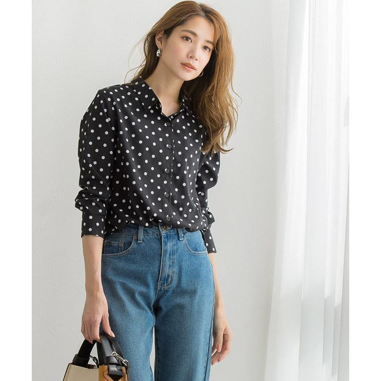 夏sale ブラウス ドット柄 ホワイト ブラック オフィス シャツ 長袖 春 レディース Md Ks1905 Pierrot ピエロ 通販 Yahoo ショッピング