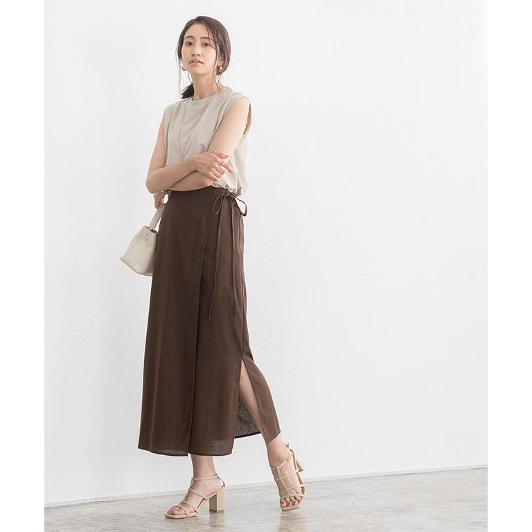 スカート ロング丈 麻混 リネン ラップ 綿麻 麻混 ロングスカート 