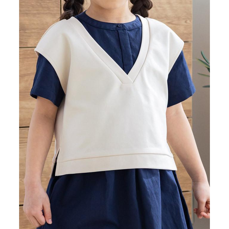 トップス キッズ 子供服 ベスト Vネック ポンチ素材 ゆったり レイヤード シンプル 白 ベージュ ガーリー カジュアル 春 MD｜pierrot-webshop｜20