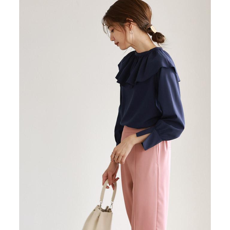 ADEAM ブラウス　長袖　フリル　ネイビー ADEAM ブラウス 長袖 フリル ネイビー