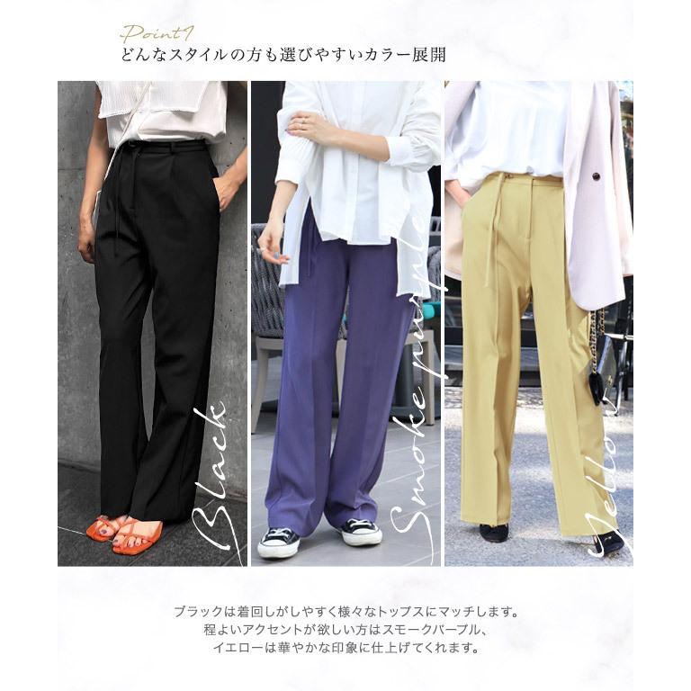 パンツ スラックス ベルト ロング 長め 美脚 タック センタープレス オフィス 夏 レディース 【ドラマ着用】｜pierrot-webshop｜08