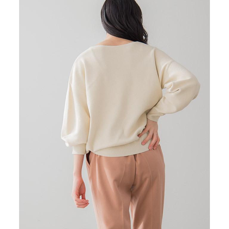 ニット レディース ボリューム袖 Vネック オフィス 無地 開催中