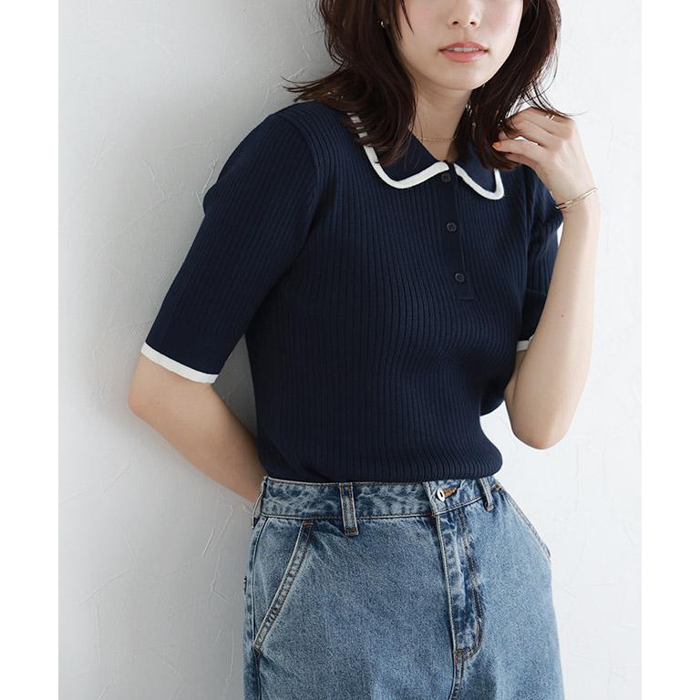 ⬜︎dézert 80s ベージュ リブ編み 長袖ポロシャツ ⬜︎dézert 80s ベージュ リブ編み 長袖ポロシャツ ⬜︎dézert