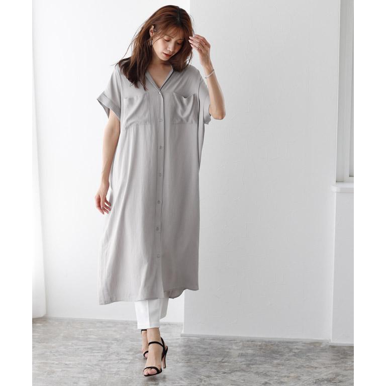シャツワンピ シャツワンピース ロングシャツ ロング丈 薄手 ポケット フレンチスリーブ 夏 白 ブルー レディース Tr02 Pierrot ピエロ 通販 Yahoo ショッピング