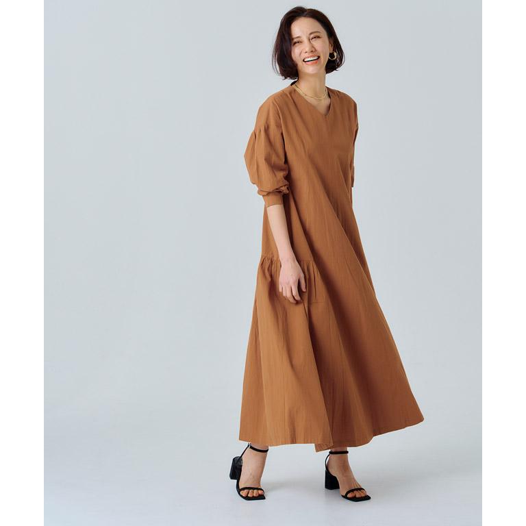 KIRIN　Aワンピ ブラウンＭ RASW ワンピース ギャザー切り替え ギャザー ワンピ ロング あす