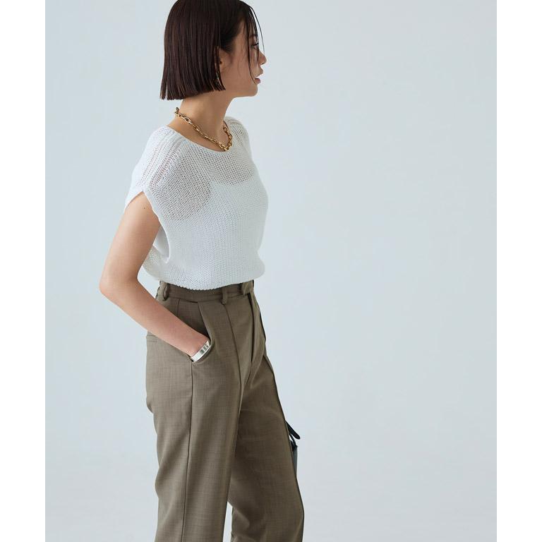 RASW ニット ローゲージ リネン混 麻混 フレンチ袖 サマーニット