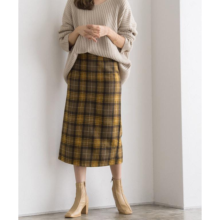 sea』シー (2) チェック柄 ウールスカート / イエロー 