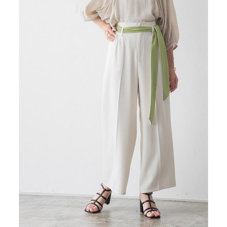 夏sale ワイドパンツ バイカラー ウエストリボン ウエストマーク パンツ 白 ベージュ アクセント 夏 レディース Yt12 Pierrot ピエロ 通販 Yahoo ショッピング