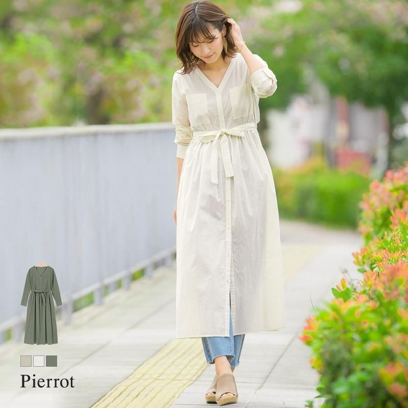 夏sale ワンピース 長袖 ロング丈 ガウン 羽織 レディース Md Zn1902 Pierrot ピエロ 通販 Yahoo ショッピング