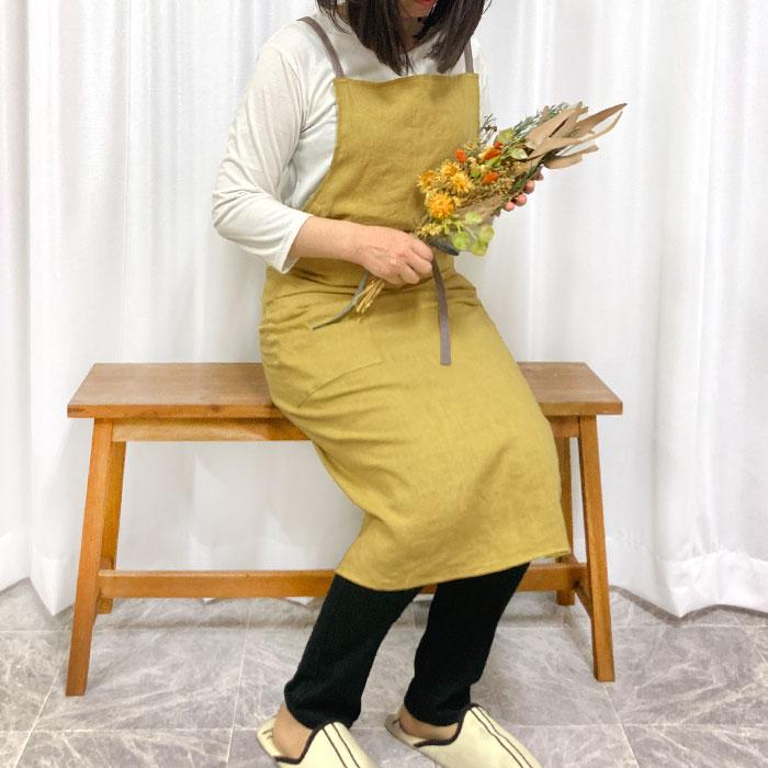 エプロン おしゃれ 保育士 日本製 クロスエプロン ワンピース 麻 北欧