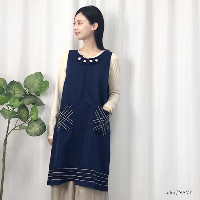 エプロン かぶるだけ 保育士 おしゃれ かぶり 花モチーフ フラワー 撥