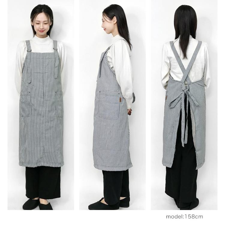 エプロン おしゃれ 裏ボア ロング丈 暖かい あったかい デニム