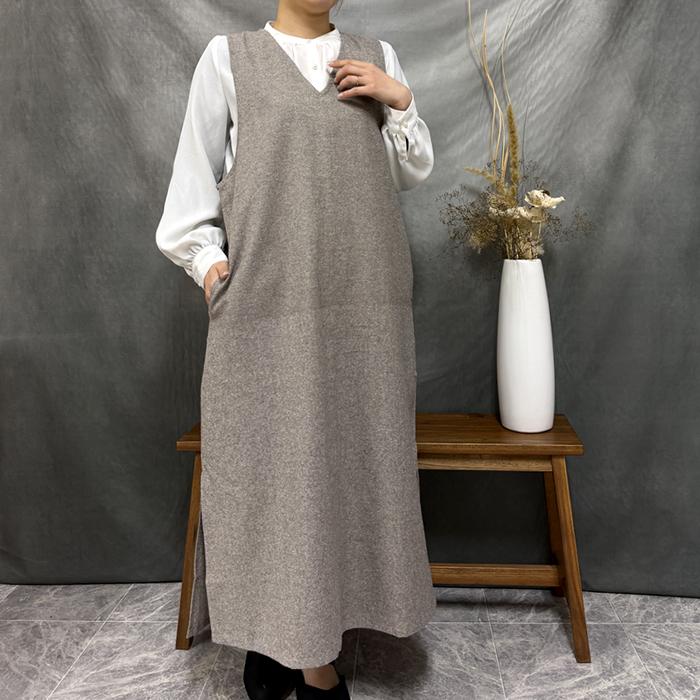 エプロン かぶるだけ ワンピース ロング Vネック おしゃれ かわいい