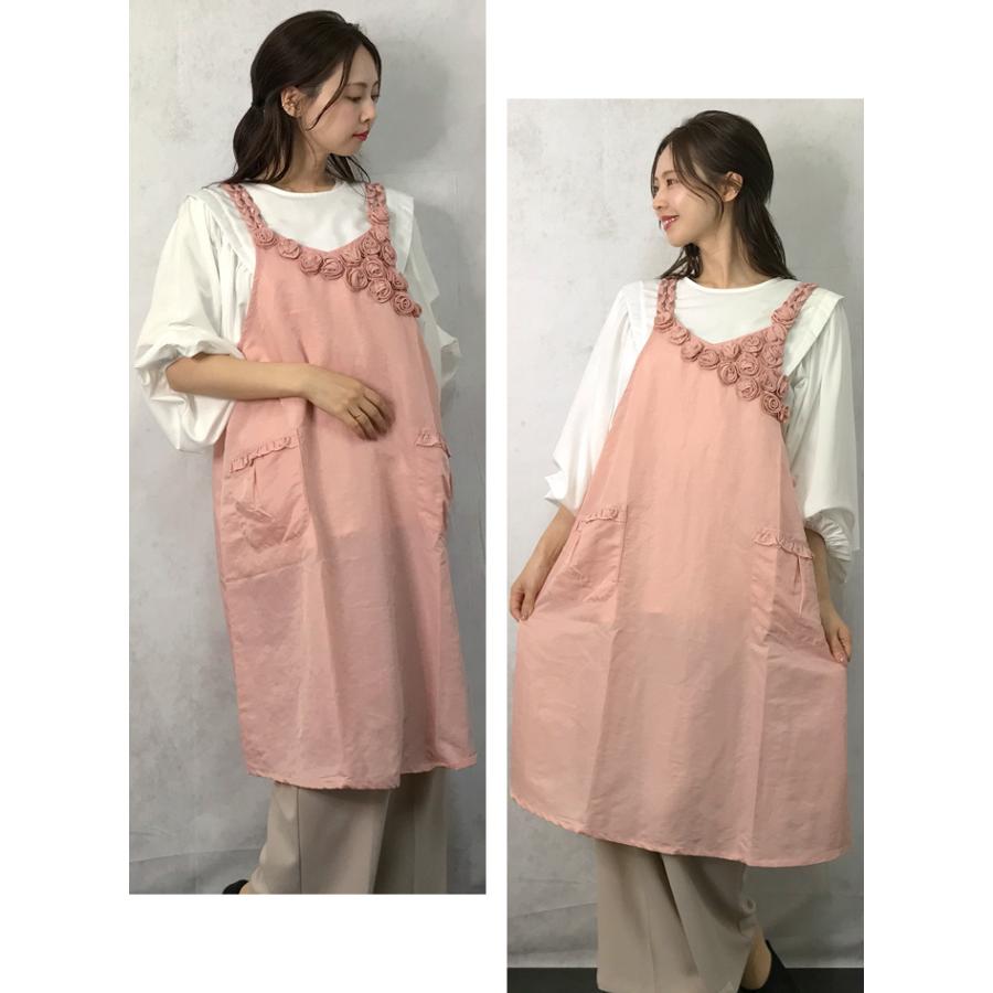 エプロン かぶるだけ おしゃれ 保育士 かぶり 花モチーフ ゆったり 撥