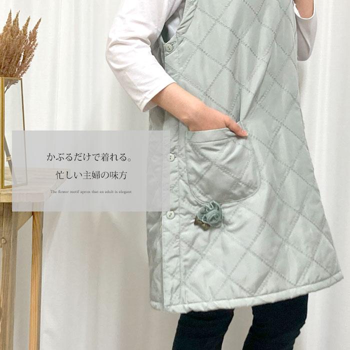 エプロン おしゃれ 保育士 かぶり かぶるだけ 花モチーフ 撥水加工