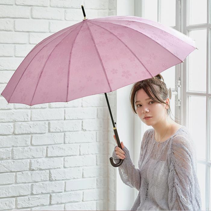 傘 レディース かさ 雨傘 長傘 16本骨 ジャンプ傘 風に強い傘