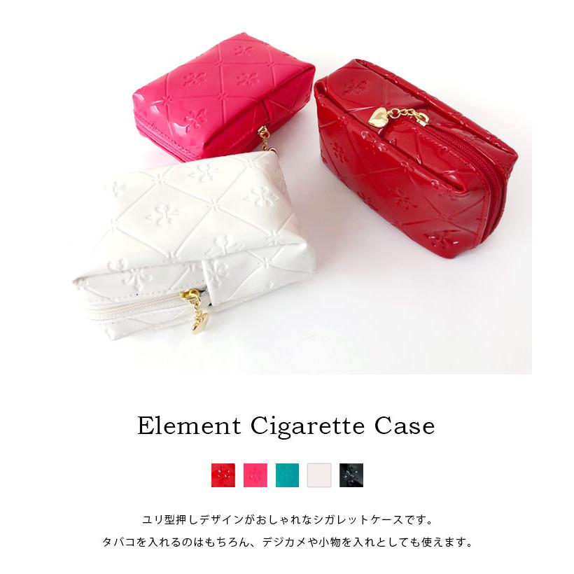タバコケース レディース 小物入れ ユリ型押し エナメルシガレット