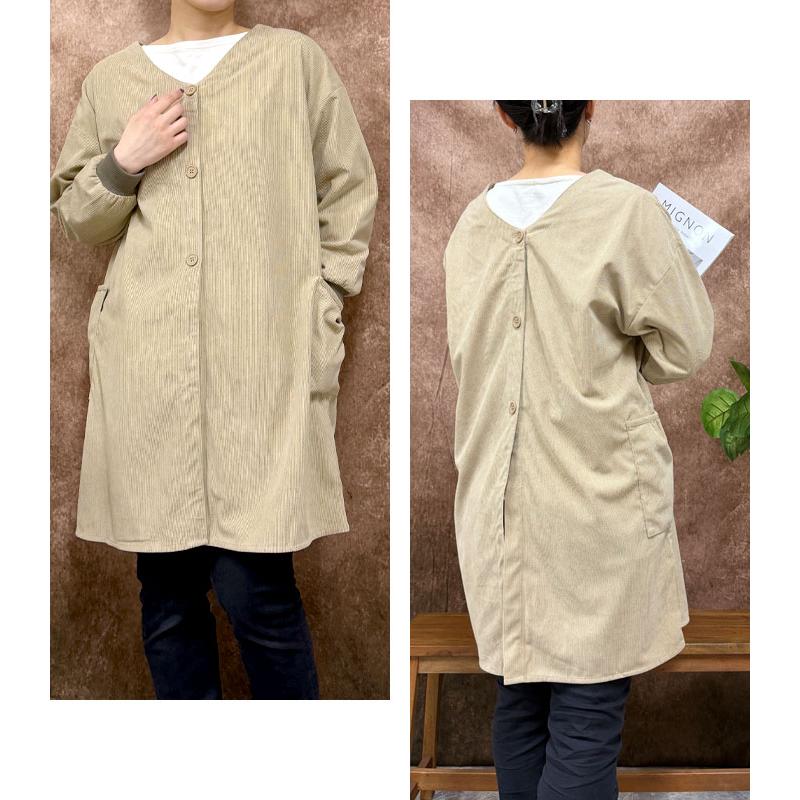 割烹着 かっぽう着 2way 前後着用 コーデュロイ 暖かい 上着 前ボタン