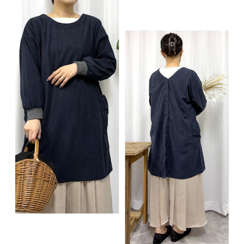 割烹着 かっぽう着 2way 前後着用 コーデュロイ 暖かい 上着 前ボタン