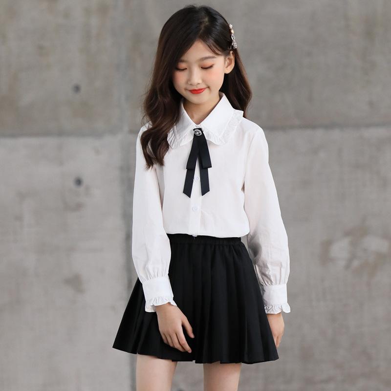 女の子のシャツ2021年秋新しい子供用の白いシャツ韓国風の長袖トップ洋風の大きな子供用大学スタイル