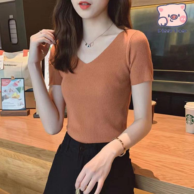 サマーニット Vネック トップス 春 夏 レディース 半袖 ニット