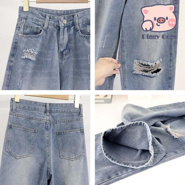 ダメージ デニムパンツ ハイウエスト : Piggy Gogo - 通販