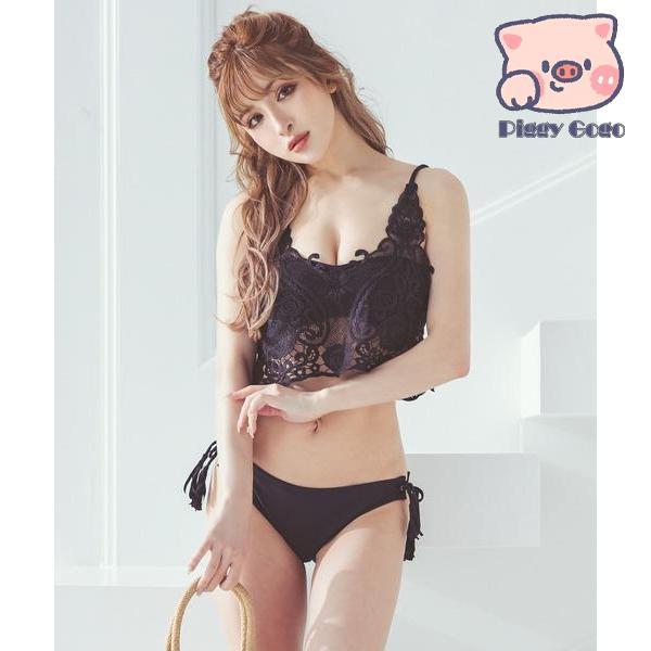 水着 バンドゥ×レースビスチェトップ3点セットビキニ : Piggy