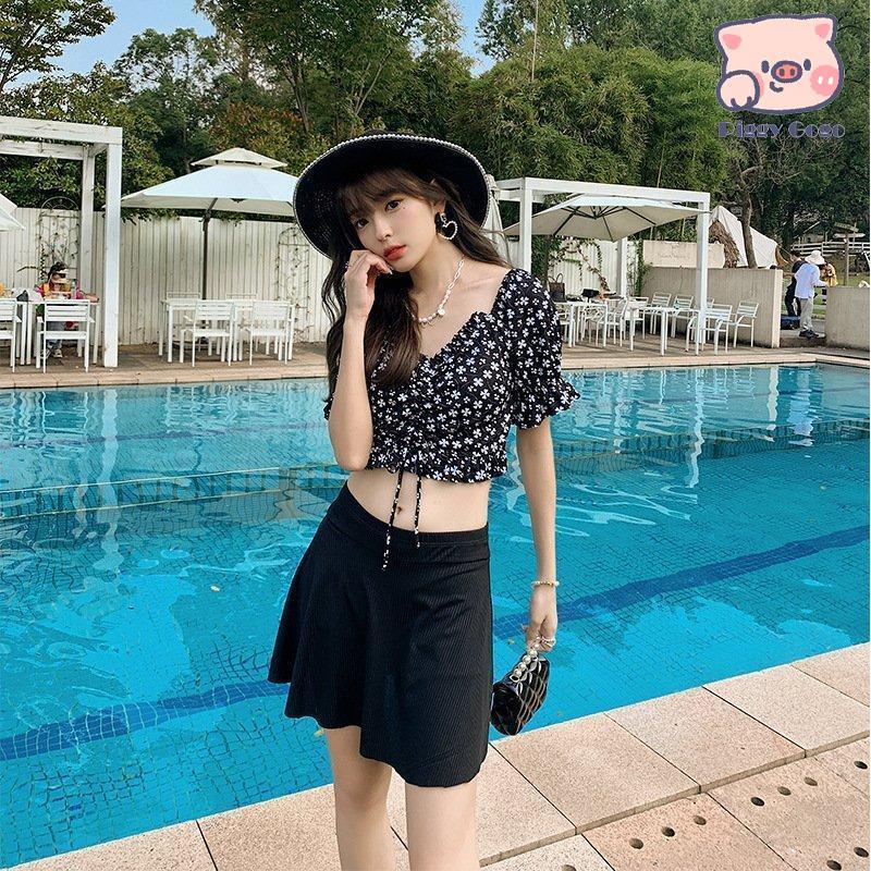 レディース フリル 2点セット 可愛い 水着 水陸両用 花柄 Tシャツ 
