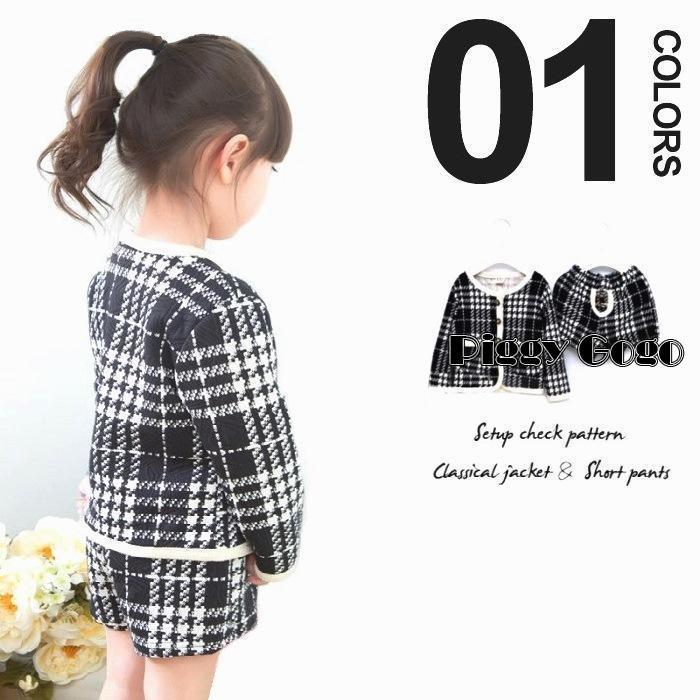 韓国子供服 スーツ チェックパターン クラシカルジャケット ショート