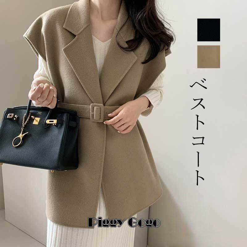トレンチコート ベストコート 秋服 春秋 ベスト トップス レディース アウトー ジレ ノースリーブ 前開き 無地 カジュアル ベルト付き オシャレ ミディアム トレンチコート ベストコート 秋服 春秋 ベスト トップス レディース