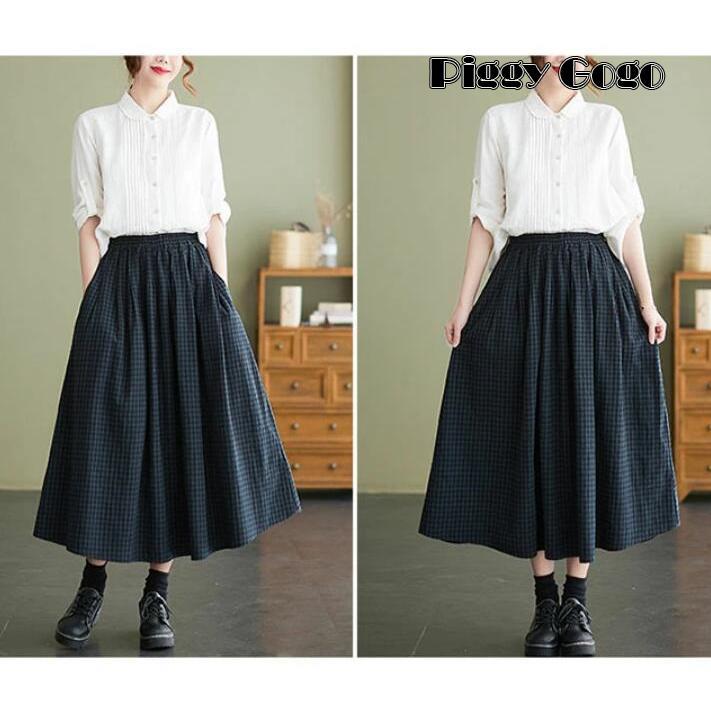 スカート レディース ギンガムチェック ロングスカート フレア